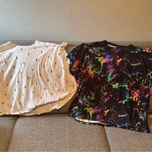 2-pack XXL/2X boxy tees - cactus and retro 80/ paint splash print
